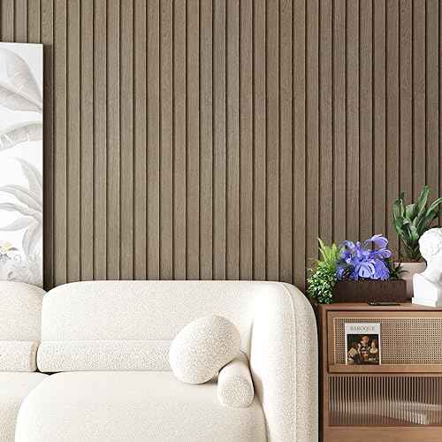 CRE8TIVE Brown Wood Slat Wallpaper Peel and Stick 12"x80" Natural Wood Grain Contact Paper Waterproof Self Adhesive Wooded Stripe Wood Panel Look Wallpaper Vinyl Wrap for Kitchen Countertops Cabinets