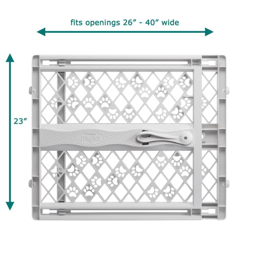 MYPET North States Paws Portable Pet Gate: 26-40" Wide. Pressure Mount. No Tools Needed. Made in USA. Dog Gate 23" Tall, Expandable, Durable Dog Gates for Doorways, Light Gray