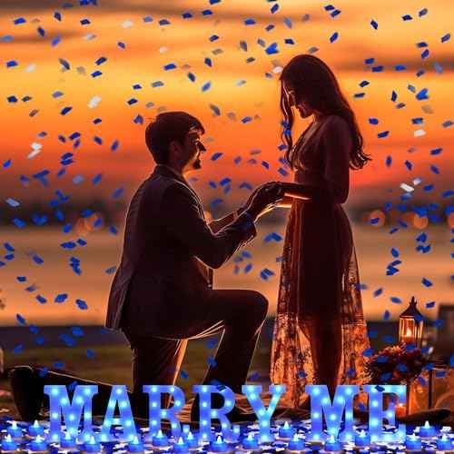 Hortsun Marry Me Light up Letters Proposal Decorations Will You Marry Me Sign Rose Petals 24 LED Candles Romantic Night Light for Proposal Engagement Wedding Outdoor(Blue)