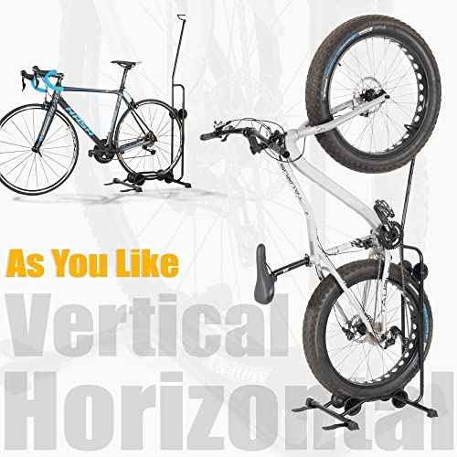 CyclingDeal Upright Bike Stand - Premium Quality Vertical & Horizontal Adjustable Bicycle Floor Parking Rack - for Storing MTB Road Bikes - up to 29¡± Wheel Size - for Fat Bike - 1 Bike