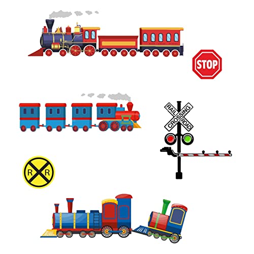 PLIGREAT Train Railway Road Sign Wall Stickers, Removable Vinyl Peel and Stick Wall Decals for Nursery Bedroom Playroom Daycare Center Wall Decoration Home Indoor Fun DIY Wall Art Decor
