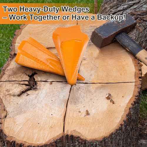 2 Pcs 4 Lbs Manual Log Splitter Wedge Wood Splitting Wedges 4-Direction Diamond Design Forged Steel Tool for Easy Wood Splitting Splits Firewood into 4 Pieces Less Effort(Orange)