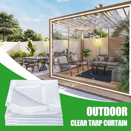 Clear Tarp Heavy Duty Waterproof 10 x 10 FT, 20 Mil Clear Tarps with Grommets, Heavy Duty Clear Vinyl Tarp for Patio Pergola Garden Canopy Rainproof Wind-Proof Anti-Tear (10 x 10FT)