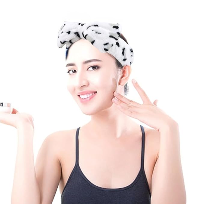 SPA Headbands for Washing Face Makeup Headbands with Bow Laurel Hair Band Women Facial Head Band Wrist Towel Wraps For Shower Face Mask Pink White, 6 Pack