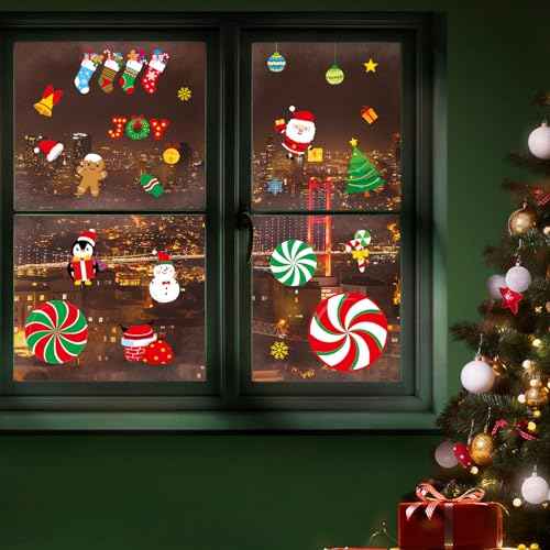 Christmas Peppermint Floor Decals Footprints Stickers 264 Pieces - Wall Decal for Candy Land Party Decorations, Xmas Candy Stickers for Classroom, Living Room, Home Office Decor