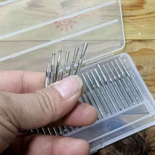 ?????? ???? 30 Pcs Diamond Burr Set, 3/32'' Shank Diamond Mounted Stone Carving Bits fits for Dremel Rotary Tools