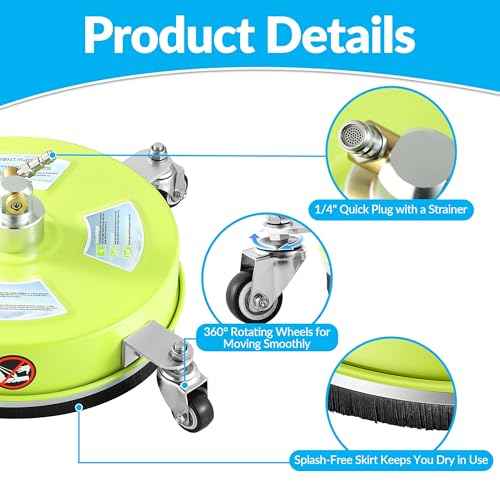 M MINGLE 14'' Pressure Washer Surface Cleaner, Stainless Steel Pressure Washer Attachments with 4 Wheels for Driveway and Concrete Cleaning, 1/4" Quick Connect, 2 Extension Wands, 4000 PSI