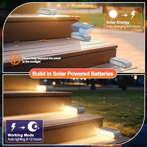 Solar Step Lights for Outside, 12-Pack Stair Light Outdoor Waterproof IP67, 14 LED Warm White Light Solar Powered Lighting for Steps, Stairs, Deck, Patio, Walkway, Front Porch Decor