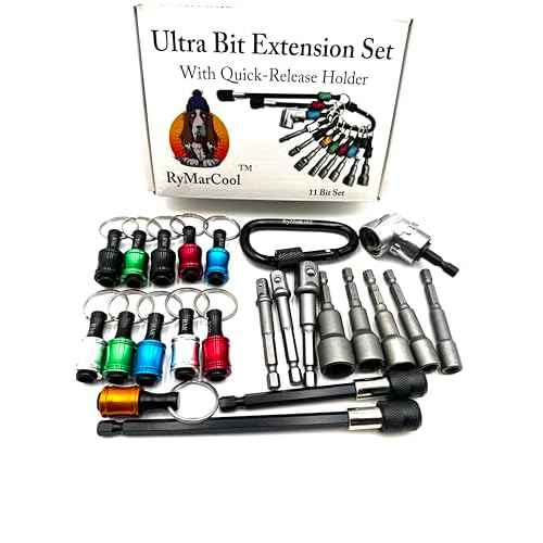 Ultra Bit Extension w/Quick-Release Holder - 4" extension, 6" extension, right-angle extension bit, 1/4", 3/8" and 1/2 socket bits, 1/4", 5/16", 3/8", 7/16", and 1/2" magnetic nut drivers.