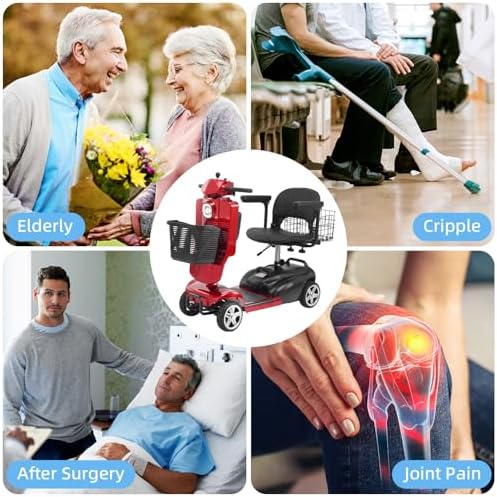 New Upgraded 15/30 Miles MS02Pro 4 Wheels Mobility Scooter for Adults/Seniors, 350W Powered Electric Wheelchair Device w/25Ah Remvable Battery, Dual Baskets, Wind Deflector