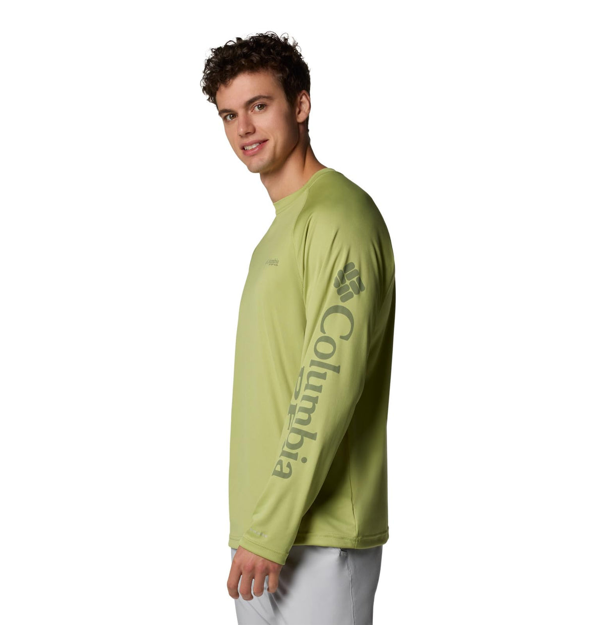 Columbia Men's PFG Terminal Tackle Long Sleeve Fishing Shirt, Pear/Cypress Logo, X-Large Tall