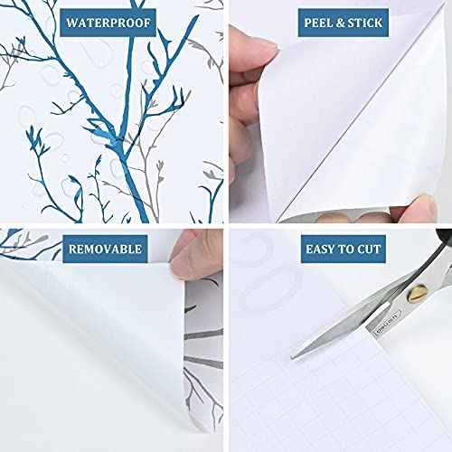WENMER Grey Blue Tree Branches Contact Paper 17.71' x 118' Peel and Stick Self-Adhesive Removable Wallpaper for Bedroom Living Room Walls