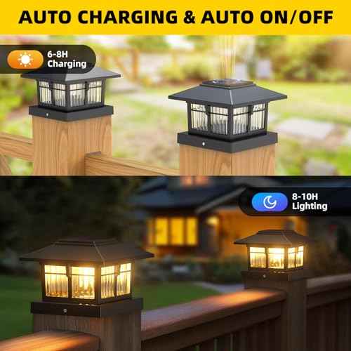 EXCMARK 4x4 Solar Post Cap Lights, 8 Pack Fence Deck Post Lights Outdoor Solar Powered Waterproof with Two Light Modes Warm&Cool White for Garden Patio Decor.(Classic Black, 8)