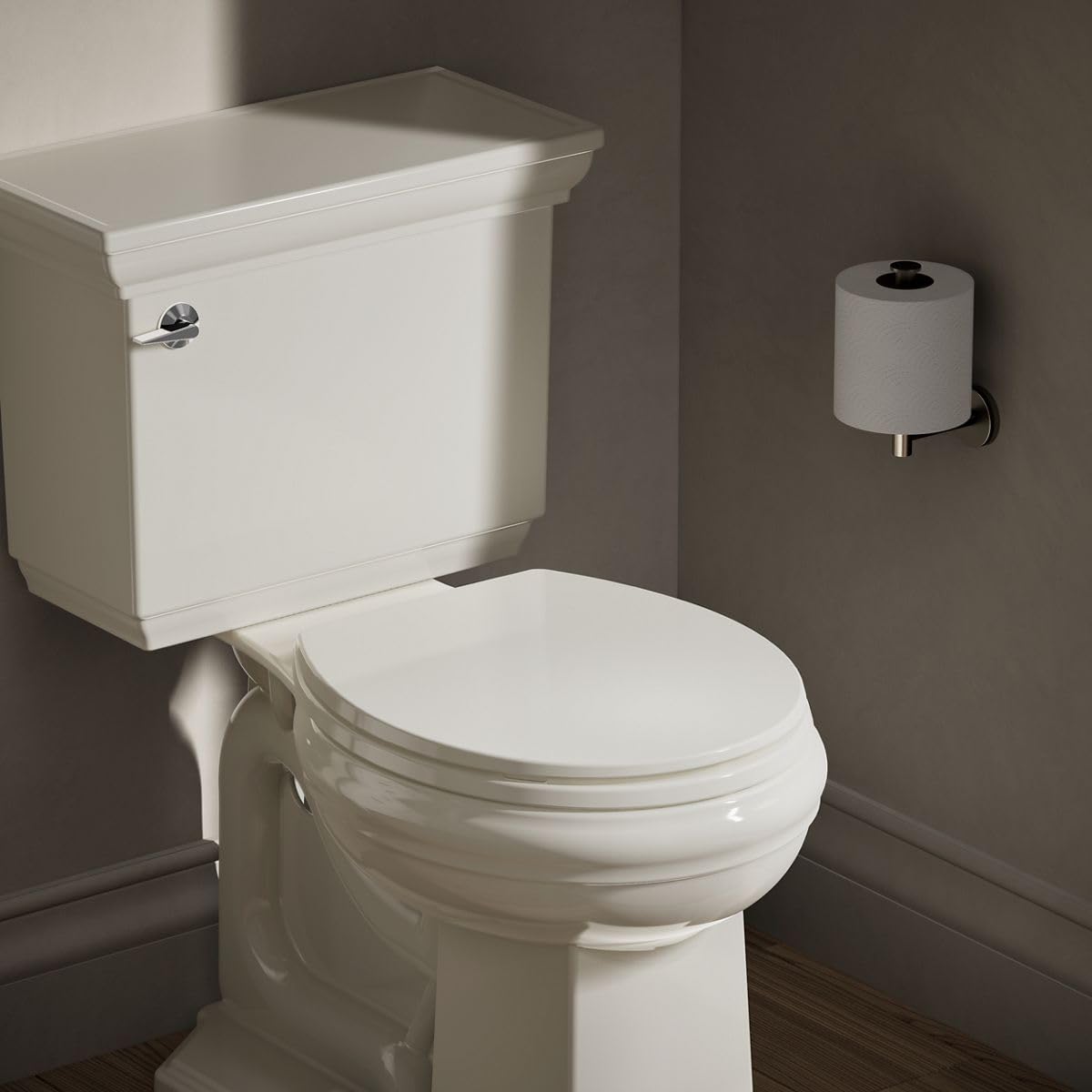 KOHLER 20111-96 Brevia, Slow Close Toilet Seat, Round Toilet Seat, Grip-Tight Bumpers Quick-Attach Hardware, Biscuit (Pack of 2)