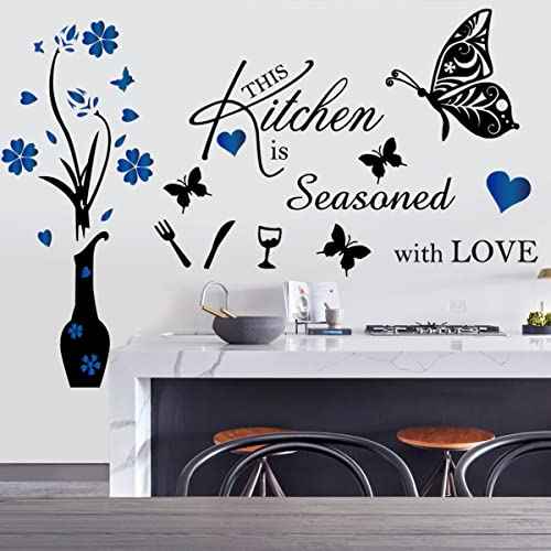Kitchen Wall Decal Wall Arts Stickers Inspirational Wall Decals Quotes this Kitchen is Seasoned with Love Kitchen Wall Sign Home Decor Vinyl Wall Sticker for Kitchen Dining Room Home Restaurant Wall Decoration.