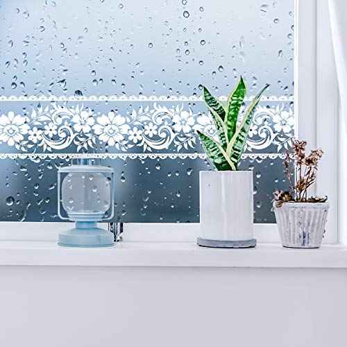 Livelynine Transparent Flower Wallpaper Border Stick and Peel Window Floral Wallpaper Borders for Bedrooms Bathrooms Lace Wall Decals for Kitchen Laundry Window Decals Mirror Frame Border 4in x32.8 ft