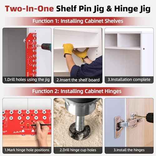 11-Hole Shelf Pin Jig and Hinge Jig 2-in-1,1/4 Inch and 5mm Shelf Pin Drilling Jig,Self-contained Clamping Function Shelf Jig and Cabinet Hardware Jig Tool Drill Guide