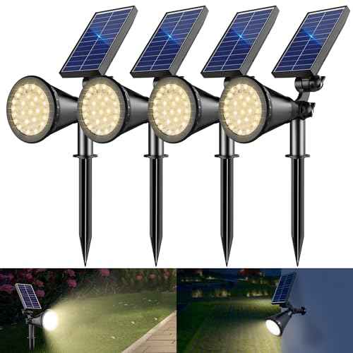 Solar Spotlight Outdoor Waterproof, 36 LED Outdoor Solar Lights with 2200mAh, 2-in-1 Wall or Ground Solar Flood Lights for Yard, Garden, Pathway, Auto On/Off Landscape Lighting- 4 Pack (Warm White)