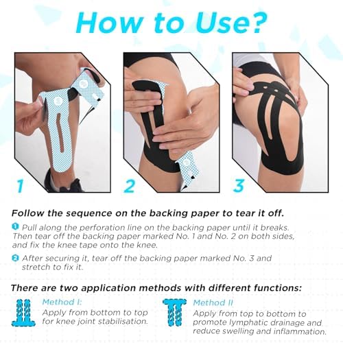 OK TAPE Nylon Kinesiology Tape for Knee, 10 Pcs Stretchable on Four Sides Precut Strips, Athletic Tape for Knee Support & Stability,Breathable and Hypoallergenic, Blue