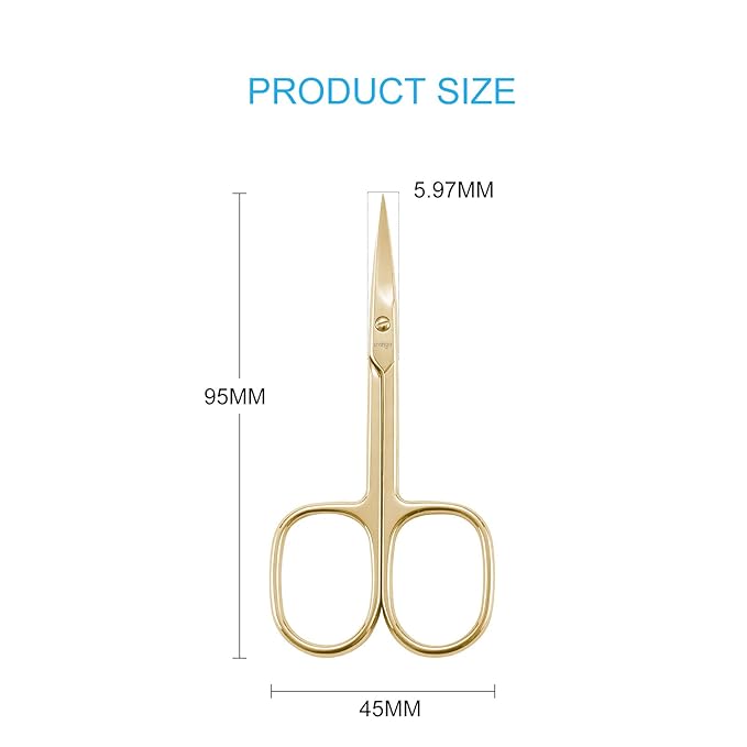 LIVINGO Stainless Steel Cuticle Nail Scissors, Premium Sharp Curved Blade Multi-purpose Sharp Cuticle Eyebrows Manicure Pedicure Beauty Grooming Scissors with Case, 3.5" Gold