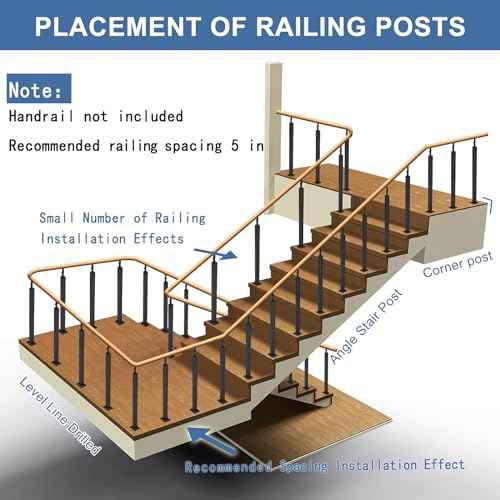 Yolanda 4pcs Black Railing Post Kit, Metal Stair Post, Indoor Outdoor Metal Deck Railing Sprindles, 270¡Æ Adjustable for Porch, Concrete, Wooden Steps (33.46IN)