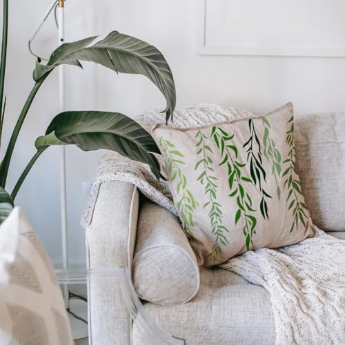 FINGERINSPIRE 3 PCS Willow Leaves Painting Stencil with a Paint Brush 8.3x11.7inch 3 Styles Weeping Leaves Stencil Leaves Vines Template for Painting on Wall Wood Furniture DIY Home Decoration