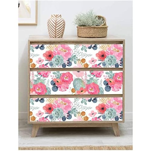 Peel and Stick Wallpaper Removable Floral Cactus Pink Navy Flower Vinyl Self Adhesive Prepasted Decorative for Girls Women Bedroom Cabinets Desk Countertops 17.7in x 9.8ft