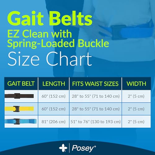 Posey 6546BL Premium EZ Clean Gait Belt with Spring-Loaded Buckle, Blue, 80"