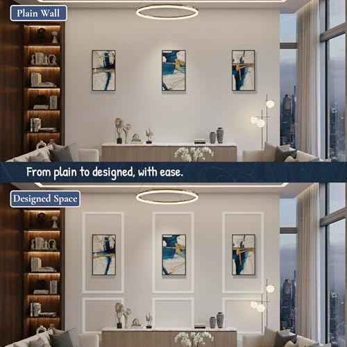 Peel and Stick Wall Molding Kit ? Pre-Cut Wainscoting Panels, Set of 3 (3 Top & 3 Bottom), Ready to Assemble & Easy to Install for Interior Wall D?cor, Living Room Bedroom Accent Walls (54 x 24 in)