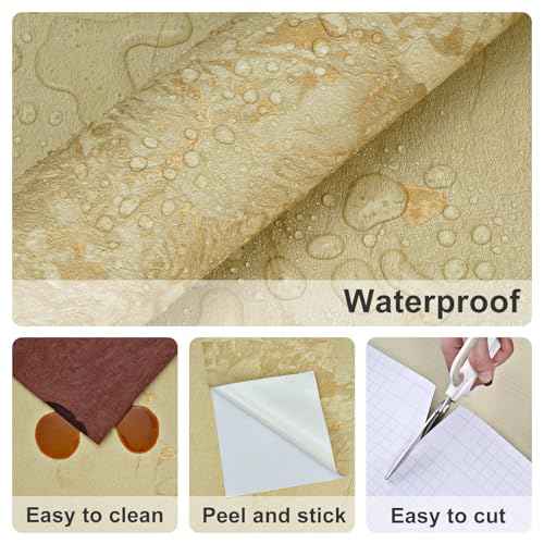 Cream Gold Marble Wallpaper Yellow Beige Marble Contact Paper for Countertops Matte Vintage Stick on Wall Paper for Bathroom Walls Kitchen Backsplash Cabinets 15.75"x78" Nature Wallpaper