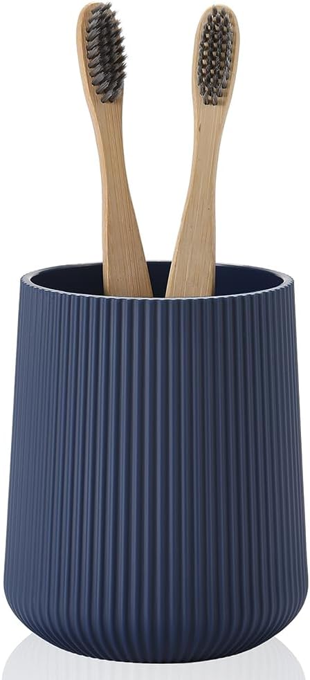 YAUKPH Navy Blue Striped Toothbrush Holder for Electric Toothbrushes Bathroom Organizer Cup for Toothpaste Kids & Adults