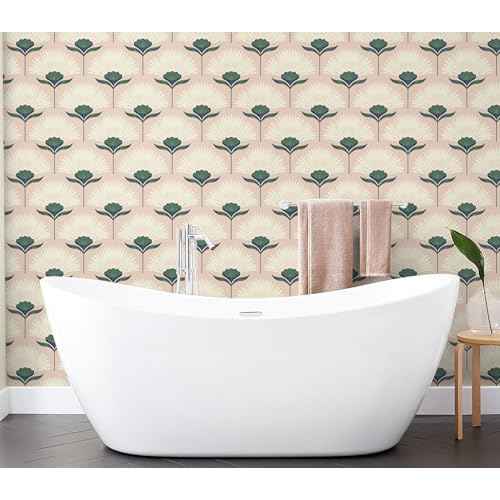 CiCiwind 17.3"¡¿393.7" Wallpaper Peel and Stick Pink Boho Wall Paper Floral Removable Self Adhesive Wallpaper for Bathroom Bedroom Laundry Room Papel Tapiz para Pared Wall Covering