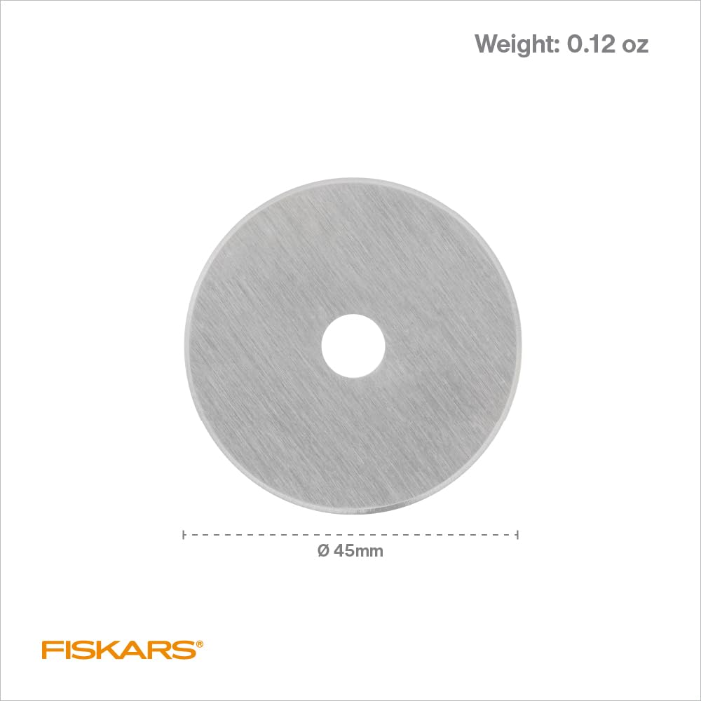 Fiskars 45mm Rotary Blades (5 Pack) - Rotary Cutter Blade Replacement - Crafts, Sewing, and Quilting Projects - Grey
