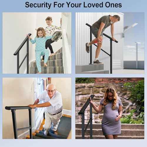 Outdoor Handrails for 2-3 Steps, Stair Railing Kit for Concrete & Porch Steps, Adjustable Black Iron Hand Rail for Seniors, Easy Installation, Retro Arch Design
