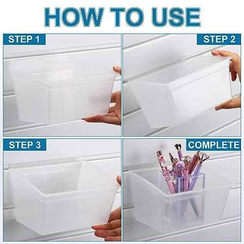 Mifoci 12 Pcs Storage Bins for PVC Slatwall Plastic Bin with Stickers Pens Slatwall Accessories for Organizing Hardware Craft Storage Tool Organizer Garage Craft Room Tool Shed(Clear)