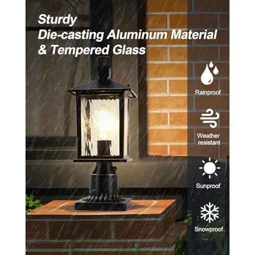 Dusk to Dawn Outdoor Post Light, Hardwired Oil-Rubbed Bronze Pole Lantern with Pier Mount Base, Water Ripple Glass, Waterproof Lamp Post Light Fixture for Driveway, Pathway, Garden, 1 Pack