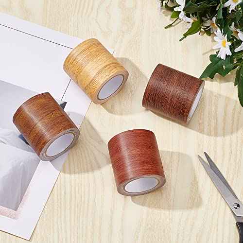 GORGECRAFT 2.2 Inch x 15Ft Wood Textured Adhesive Repair Tape Self Adhesive Patch Realistic Wood Grain Repair Tape High-Adhesive Repair Tape Simulation for Chair Floor Furniture(Coconut Brown)