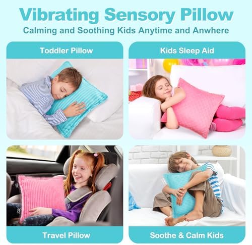 Subao 12" Vibrating Toddler Pillow with Two Textures, Sensory Toys for Kids with Autism, ADHD, Birthday & Xmas Gift for Boys & Girls Aged 4-10, Blue