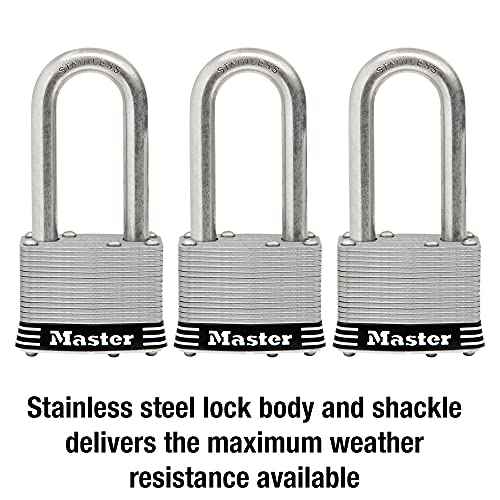Master Lock 1SSTRILH Stainless Steel Outdoor Padlock with Key, 3 Pack Keyed-Alike