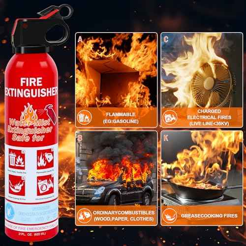 4 Pack Fire Extinguisher for Home, Kitchen, Car, and Grill,Ompact Water-Based A, B, C, K Extinguisher with Portable Non-Toxic Prevent Re-Ignition Easy Clean