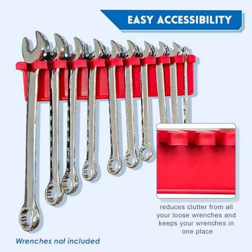 Magnetic Wrench Organizer, 2 PCS Tools Wall Mount Wrench Holder for 20 SAE and Metric Wrenches (Red & Blue(2PC), Wall Mount Wrench Organizer)