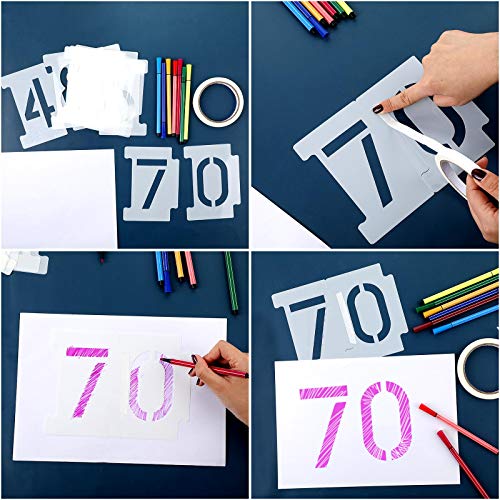 Curb Stencil Kit 0-9 Numbers Stencils Kit 14 Mil Plastic and 4 Inch Tall Numbers with Masking Tape for Mailbox Address Painting(21 Pieces)