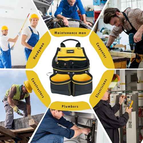 MELOTOUGH Carpenter Tool Pouch with 10 Pockets,Electrician,Framer Belt Bag,with Belt Clip£¬Tool Belt Pouch with Hammer Holder for Roofers,Constructors,Handyman,Electrician