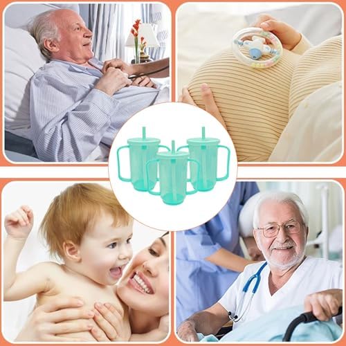 3 Pcs Adult Sippy Cups for Elderly, Spill-Proof Cup with Straw and Handles, Plastic No Spill Sippy Cups for Adults Hospital Disabled Patients, 12oz
