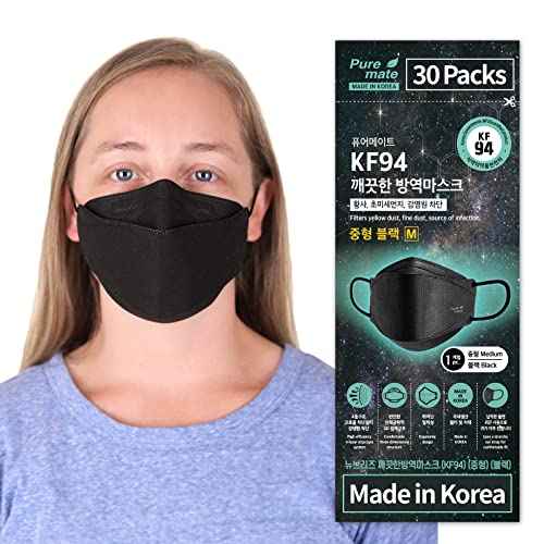 PUREMATE [30 Packs Made in Korea KF94 Face Mask White Black Individual Wrapped Filter Efficiency ¡Ã 94%