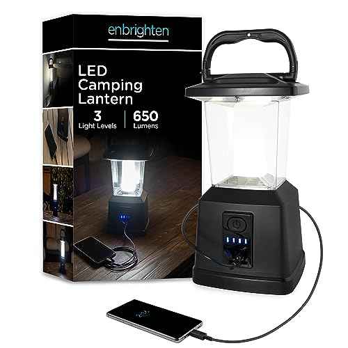 Enbrighten LED Camping Lantern, Battery Powered, Carabiner Handle, Hiking Gear, Emergency Light, Tent Light, Lantern Flashlight for Hurricane, Emergency, Survival Kits, Fishing, Home and More