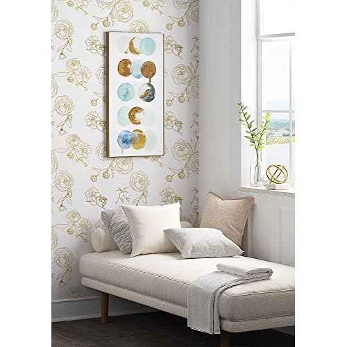Safiyya 118"x17.3" Peel and Stick Wallpaper Gold and White Contact Paper Rose Floral Wallpaper Self Adhesive Removable Wallpaper for Bedroom Covering Vinyl Rolls