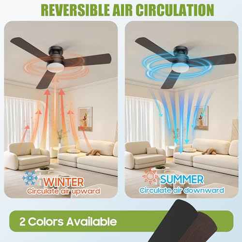 Ceiling Fans with Lights, 42" Modern Low Profile Ceiling Fan with Light and Remote Control, 3CCT, 6 Speeds Reversible DC Motor, Noiseless, Black LED Ceiling Fan for Bedroom, Living, Indoor/Outdoor Use