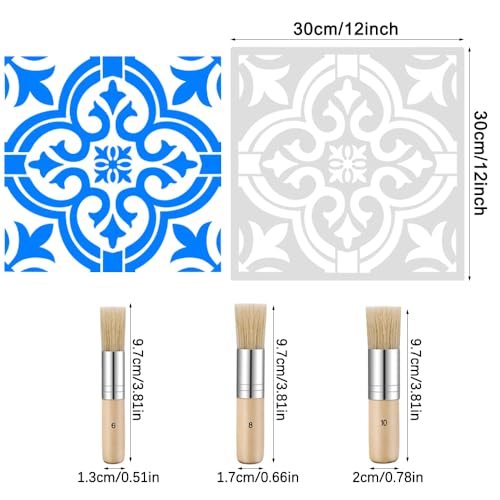 Set of 7, Tile Stencils and Wooden Brushes, SourceTon 12x12 Inch Reusable Mandala Wall Stencils for Painting with 3 Bristle Brushes ? DIY Floor, Wall, Cabinet Decor