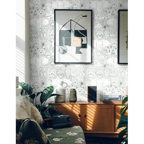Heroad Peel and Stick Wallpaper Green Contact Paper 17.3"x78.7" Animal Wall Paper Modern Removable Self Adhesive Wallpaper for Bedroom Bathroom Wall Waterproof Papel Tapiz para Pared